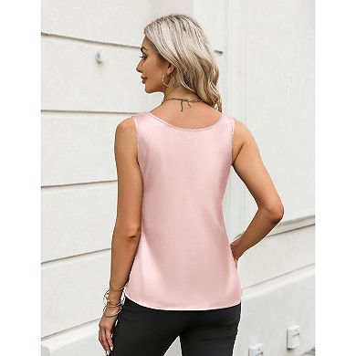 Zeagoo Satin Tank Tops for Women Scoop Neck Sleeveless Camisole Tops Summer Basic Blouses