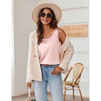 Zeagoo Satin Tank Tops for Women Scoop Neck Sleeveless Camisole Tops Summer Basic Blouses