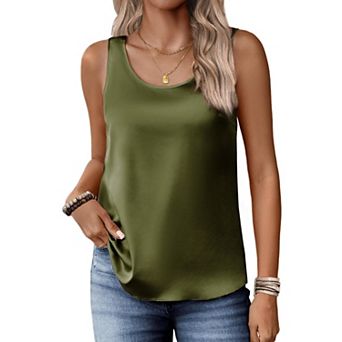 Zeagoo Satin Tank Tops for Women Scoop Neck Sleeveless Camisole Tops Summer Basic Blouses