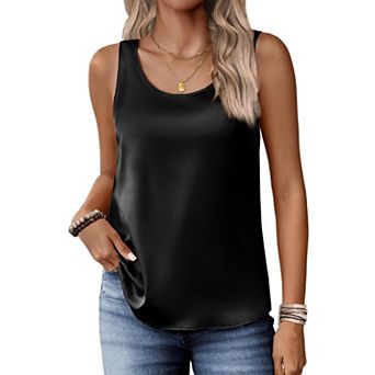 Zeagoo Satin Tank Tops for Women Scoop Neck Sleeveless Camisole Tops Summer Basic Blouses