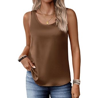 Zeagoo Satin Tank Tops for Women Scoop Neck Sleeveless Camisole Tops Summer Basic Blouses
