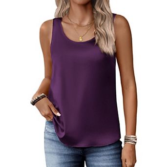 Zeagoo Satin Tank Tops for Women Scoop Neck Sleeveless Camisole Tops Summer Basic Blouses