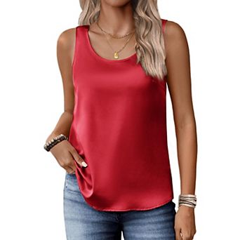 Zeagoo Satin Tank Tops for Women Scoop Neck Sleeveless Camisole Tops Summer Basic Blouses