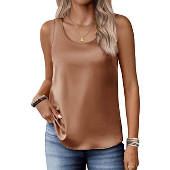 Zeagoo Satin Tank Tops for Women Scoop Neck Sleeveless Camisole Tops Summer Basic Blouses