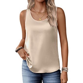Zeagoo Satin Tank Tops for Women Scoop Neck Sleeveless Camisole Tops Summer Basic Blouses