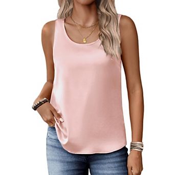 Zeagoo Satin Tank Tops for Women Scoop Neck Sleeveless Camisole Tops Summer Basic Blouses