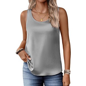 Zeagoo Satin Tank Tops for Women Scoop Neck Sleeveless Camisole Tops Summer Basic Blouses