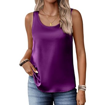 Zeagoo Satin Tank Tops for Women Scoop Neck Sleeveless Camisole Tops Summer Basic Blouses