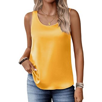 Zeagoo Satin Tank Tops for Women Scoop Neck Sleeveless Camisole Tops Summer Basic Blouses