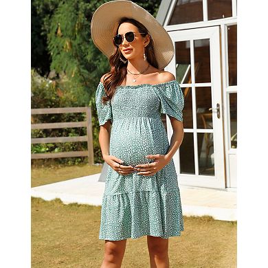 Women's Square Neck Short Sleeve Maternity Dress
