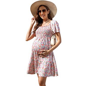 Women's Square Neck Short Sleeve Maternity Dress