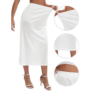 2 Packs Women's Satin Lace Trim Flared Hem Half Slip Relaxed Fit Lightweight Solid Maxi Petticoat