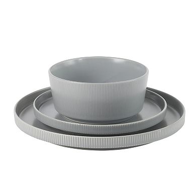 Gibson Home Dempsey Road 12-Piece Stoneware Modern Embossed Plates and Bowls Dinnerware Set