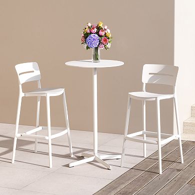 Stackable Polypropylene Resin Plastic Outdoor Patio Bar Stools (Set of 2)