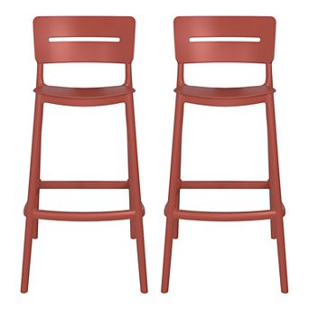 Stackable Polypropylene Resin Plastic Outdoor Patio Bar Stools (Set of 2)