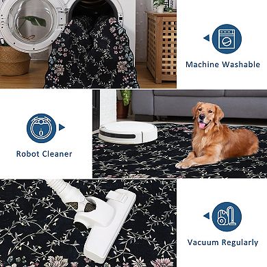 Vintage Floral Runner Rug Washable Non-Slip Carpet for Hallway & Bedroom