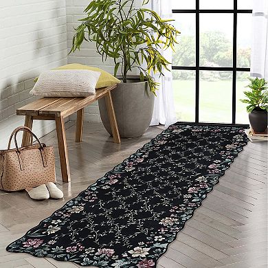 Vintage Floral Runner Rug Washable Non-Slip Carpet for Hallway & Bedroom