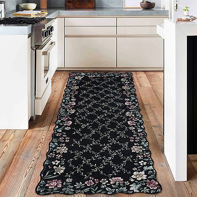 Vintage Floral Runner Rug Washable Non-Slip Carpet for Hallway & Bedroom