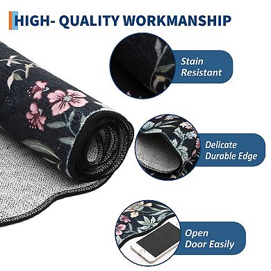 Vintage Floral Runner Rug Washable Non-Slip Carpet for Hallway & Bedroom