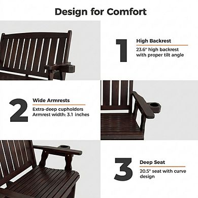 Wooden Patio Glider for One Person, with High Back and Deep Contoured Seat, Solid Fir Wood