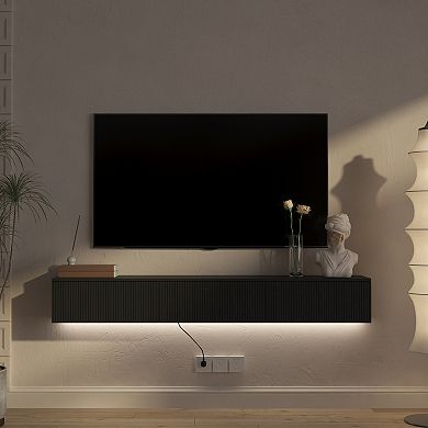 Trikiousd 65" Floating Wall-Mounted TV Stand with 16-Color LEDs for 5565" TVs