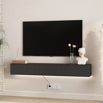 Trikiousd 65" Floating Wall-Mounted TV Stand with 16-Color LEDs for 5565" TVs