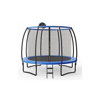 12 Foot Recreational Trampoline With Basketball Hoop And Safety Enclosure