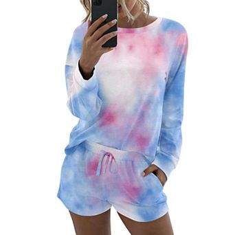 Ekouaer Womens Pajama Sets 2 pc Lounge Set Casual Long Sleeve With Lounge Shorts Loungewear