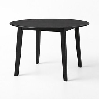GOMYHOME Extendable Round Dining Table, Solid Wood Base Drop Leaf Table for 24, Black