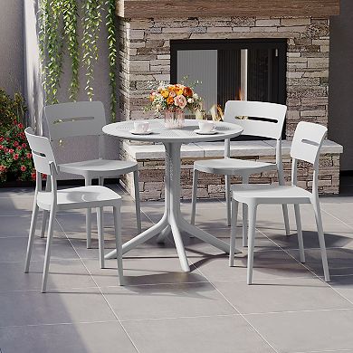 Modern 5-Piece Resin Round Patio Dining Table Set with Stackable Patio Dining Chairs