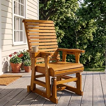 Patio Glider with Cup Holders, High Roll Back and Deep Contoured Seat,Heavy Duty 600 Lb