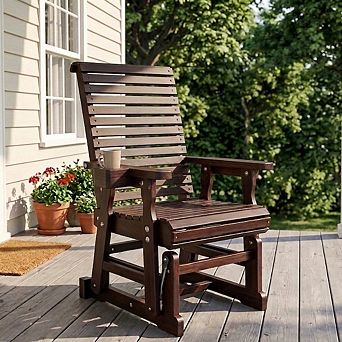 Patio Glider with Cup Holders, High Roll Back and Deep Contoured Seat,Heavy Duty 600 Lb