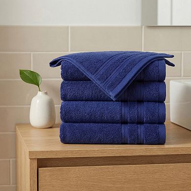 4 Pack Solid Striped Cotton Washcloths, Soft Absorbent Fingertip Towels for Face 13" x 13"