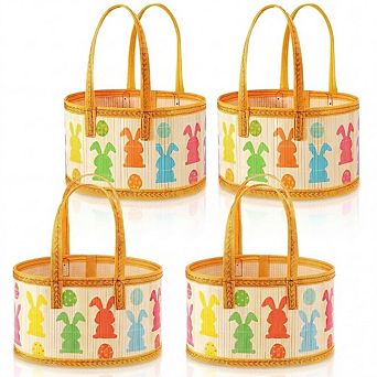 4-Pack 100% Bamboo Easter Baskets Woven Bunny Gift Baskets with Handle
