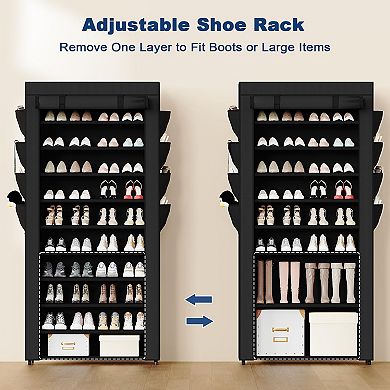 10 Tier Shoe Rack with Dustproof Cover Fits 50 Pairs Adjustable Organizer for Closet Entryway