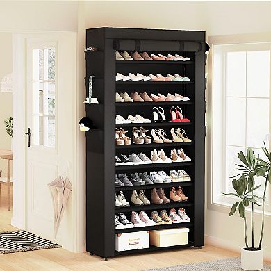 10 Tier Shoe Rack with Dustproof Cover Fits 50 Pairs Adjustable Organizer for Closet Entryway
