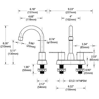Two-Handle Bathroom Faucet with Deck-Mount Installation for Lavatory Sinks