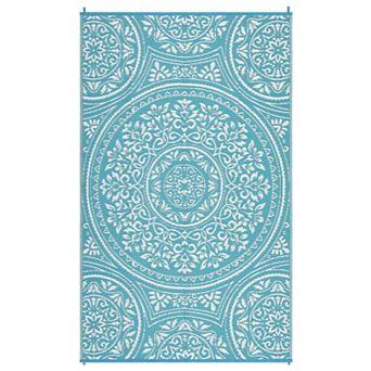 Waterproof Outdoor Rug, Reversible Plastic Straw Rug, UV Resistant Carpet with Stakes for Yard