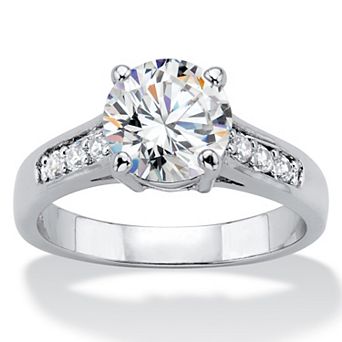2.20 TCW Round Cubic Zirconia Silvertone Engagement Anniversary Ring