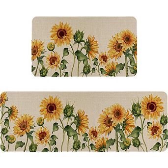 Sunflower Kitchen Rug Set of Two Non Slip Washable Mats