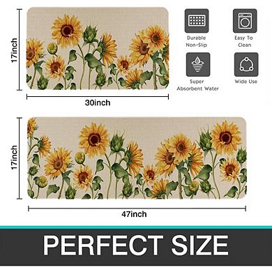 Sunflower Kitchen Rug Set of Two Non Slip Washable Mats