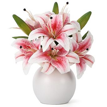 Real Touch Artificial Lily Flowers, Lifelike Faux Lilies Floral Centerpiece for Easter Home Indoor