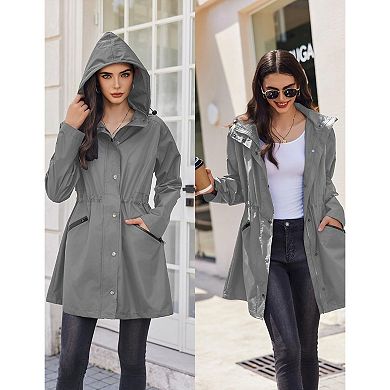 Zeagoo Women's Waterproof Hooded Rain Jacket Lightweight Lined Windbreaker Travel Coat