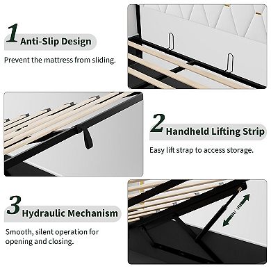 Velvet Lift Up Storage Bed Frame, Hydrualic Underneath Storage, No Box Spring Needed