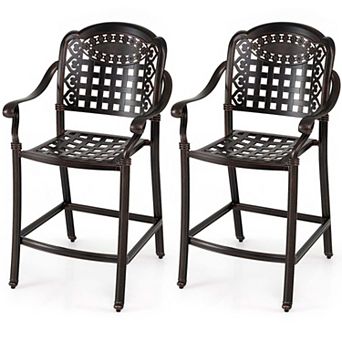 Set of 2 Cast Aluminum Bar Stools with Floral Design