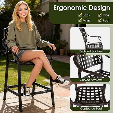 Set of 2 Cast Aluminum Bar Stools with Floral Design