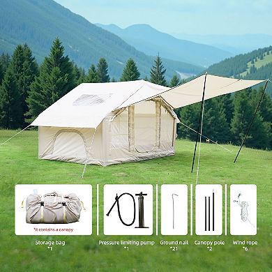KWPZQEB 4 Season Waterproof Windproof Inflatable Camping Tent with Canopy, 420D Oxford