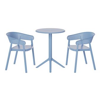 3 pc Outdoor Resin Patio Bistro Table Set with Stackable Patio Dining Side Chairs