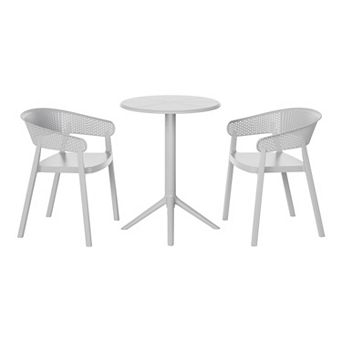 3 pc Outdoor Resin Patio Bistro Table Set with Stackable Patio Dining Side Chairs