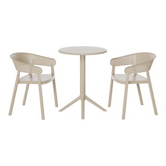 3 pc Outdoor Resin Patio Bistro Table Set with Stackable Patio Dining Side Chairs